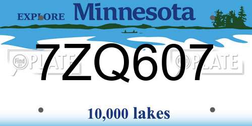 7ZQ607 Minnesota License Plate