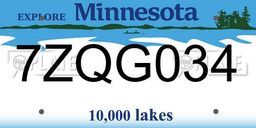 7ZQG034 Minnesota License Plate