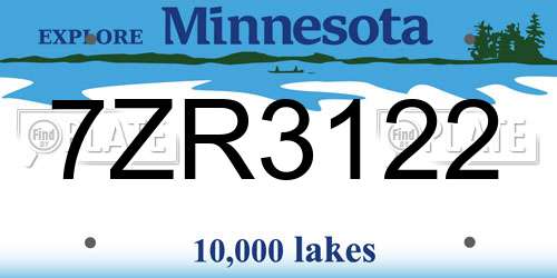 7ZR3122 Minnesota License Plate