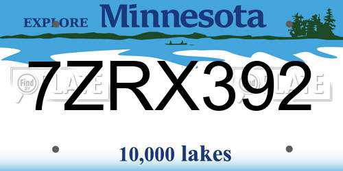 7ZRX392 Minnesota License Plate