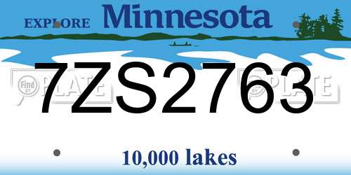 7ZS2763 Minnesota License Plate