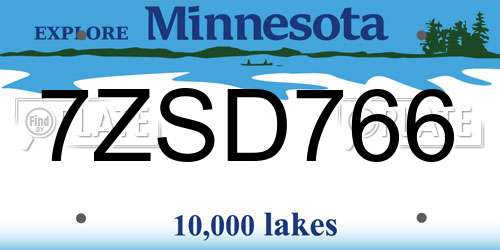 7ZSD766 Minnesota License Plate