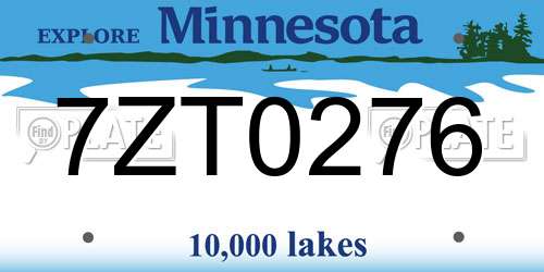7ZT0276 Minnesota License Plate