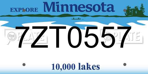 7ZT0557 Minnesota License Plate