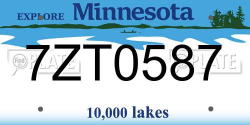 7ZT0587 Minnesota License Plate