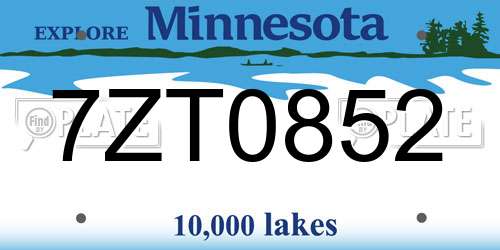 7ZT0852 Minnesota License Plate