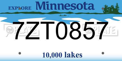 7ZT0857 Minnesota License Plate