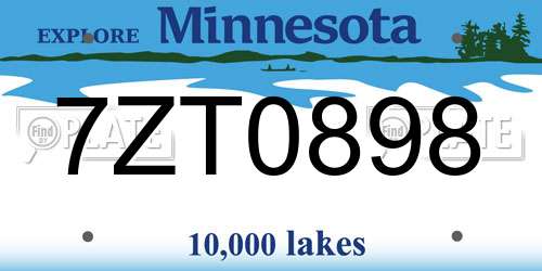 7ZT0898 Minnesota License Plate
