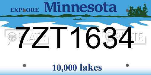 7ZT1634 Minnesota License Plate