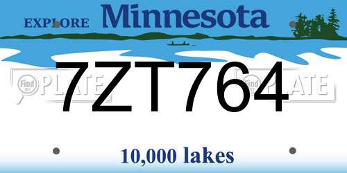 7ZT764 Minnesota License Plate
