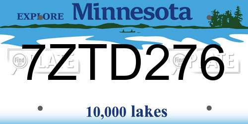 7ZTD276 Minnesota License Plate