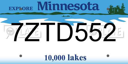 7ZTD552 Minnesota License Plate