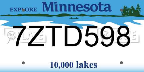 7ZTD598 Minnesota License Plate
