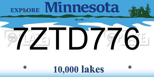 7ZTD776 Minnesota License Plate