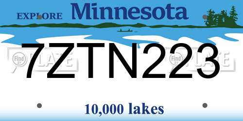 7ZTN223 Minnesota License Plate