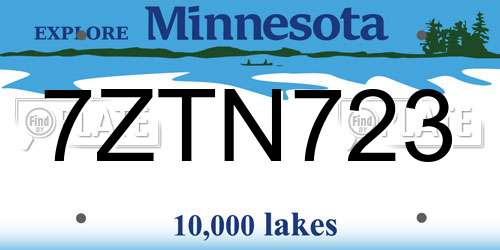 7ZTN723 Minnesota License Plate