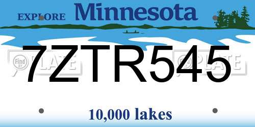 7ZTR545 Minnesota License Plate