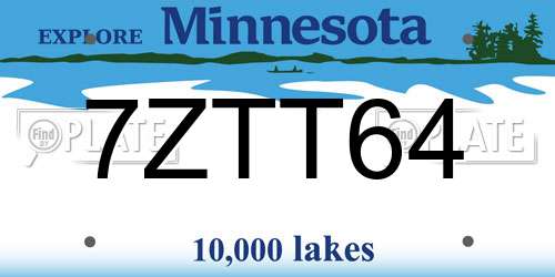 7ZTT64 Minnesota License Plate