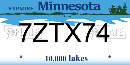 7ZTX74 Minnesota License Plate