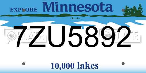 7ZU5892 Minnesota License Plate