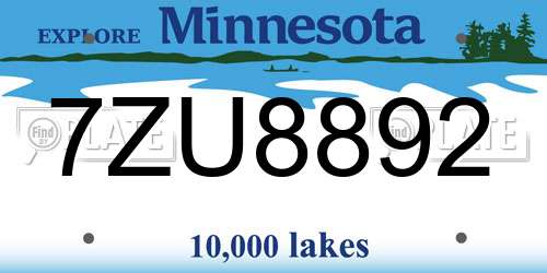 7ZU8892 Minnesota License Plate