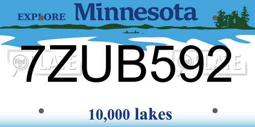 7ZUB592 Minnesota License Plate
