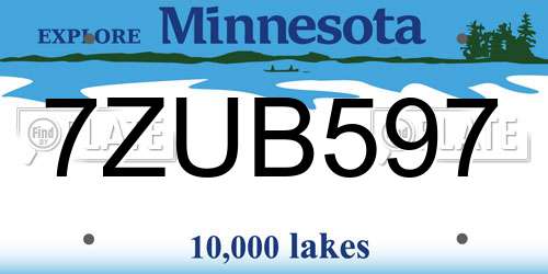 7ZUB597 Minnesota License Plate