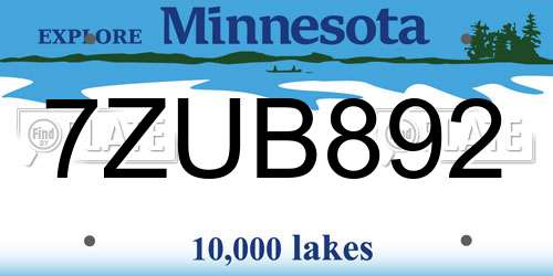 7ZUB892 Minnesota License Plate