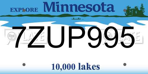 7ZUP995 Minnesota License Plate