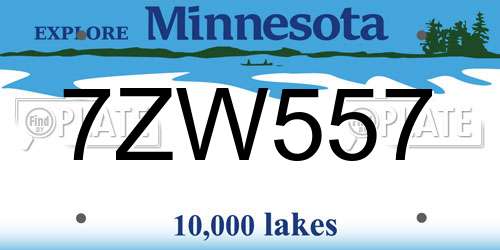 7ZW557 Minnesota License Plate