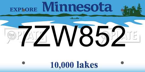 7ZW852 Minnesota License Plate