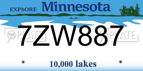 7ZW887 Minnesota License Plate