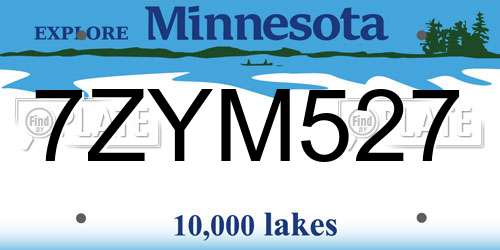 7ZYM527 Minnesota License Plate