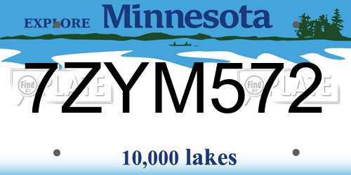 7ZYM572 Minnesota License Plate