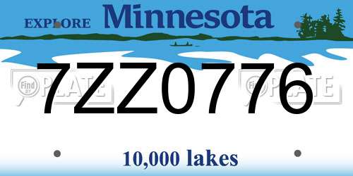 7ZZ0776 Minnesota License Plate