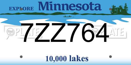 7ZZ764 Minnesota License Plate