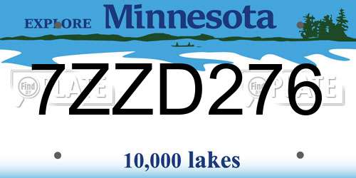 7ZZD276 Minnesota License Plate