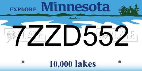 7ZZD552 Minnesota License Plate