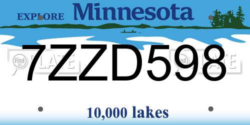 7ZZD598 Minnesota License Plate