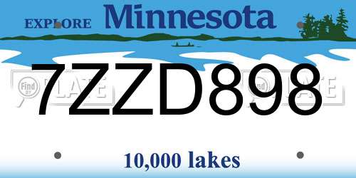 7ZZD898 Minnesota License Plate