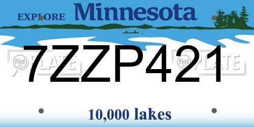 7ZZP421 Minnesota License Plate