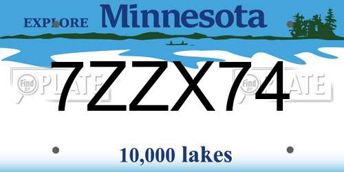 7ZZX74 Minnesota License Plate