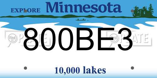 800BE3 Minnesota License Plate