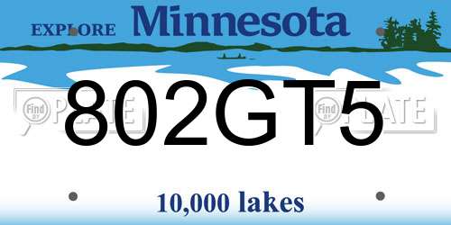 802GT5 Minnesota License Plate