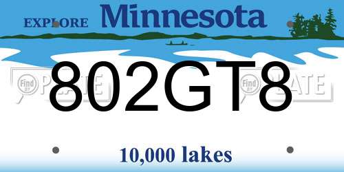 802GT8 Minnesota License Plate