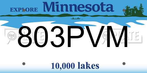 803PVM Minnesota License Plate