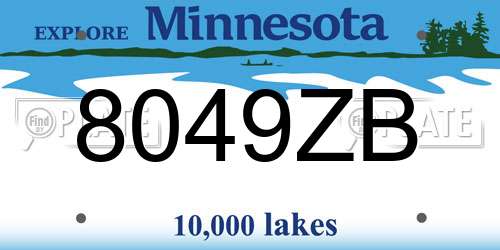 8049ZB Minnesota License Plate