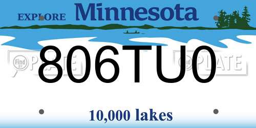 806TU0 Minnesota License Plate