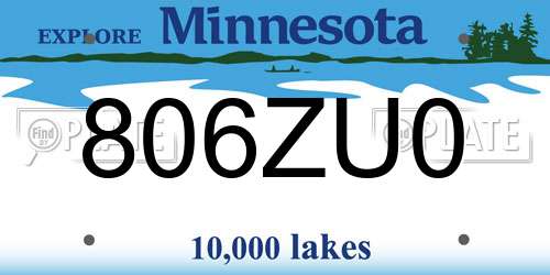 806ZU0 Minnesota License Plate