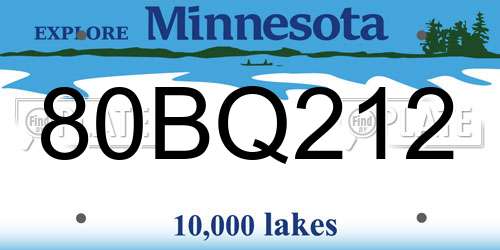 80BQ212 Minnesota License Plate